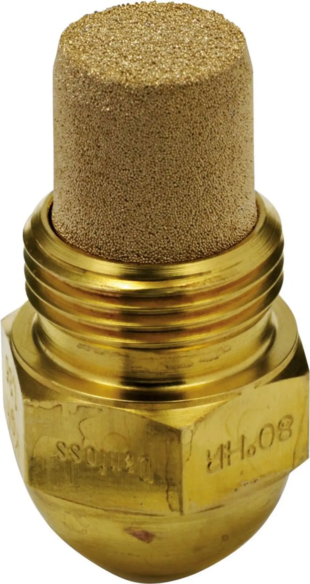 Bosch Öldüse mit goldenem Gehäuse und schaumiger Düse. Die Düse hat eine zylindrische Form und wird für die Ölversorgung verwendet.